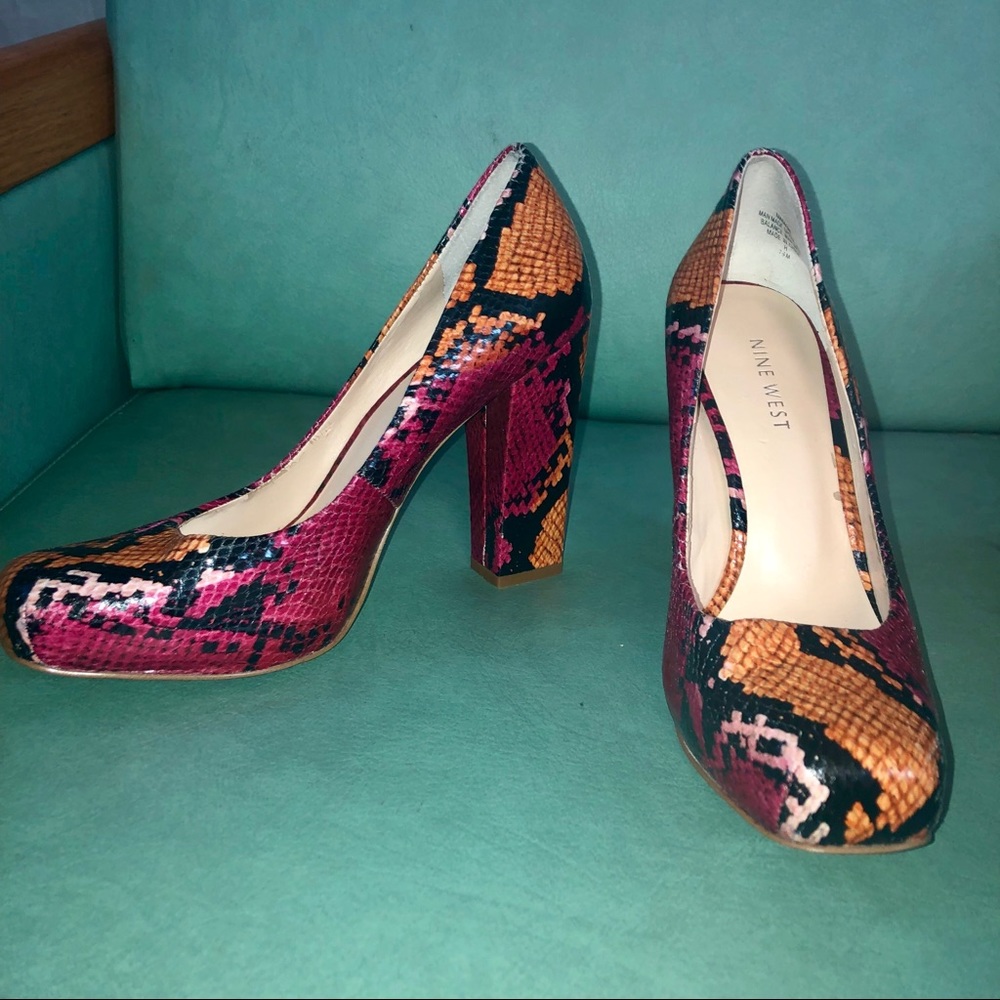 Nine West Pink Orange Snake Skin Women’s Pumps 7.5